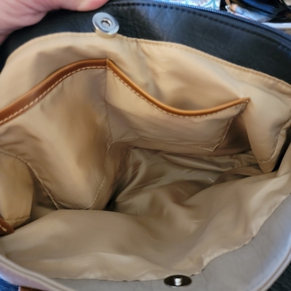 Kim Rogers Purse Shoulder Bag Tote Two Tone Color Block Black Tan Brown - Picture 7 of 16